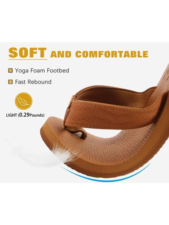 Men\'s All Tan Yoga Mat Leather Flip Flops Slip On Indoor Outdoor Sandal Slipper